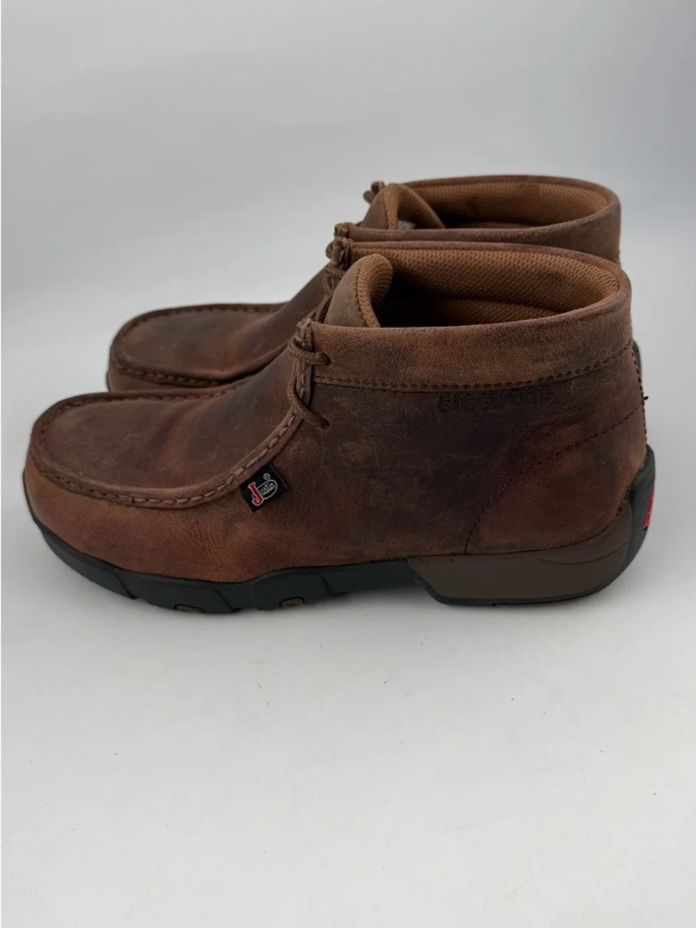 Justin Men’s Cappie 4”-SZ 8-Brown Distressed Leather Steel Toe 235 Work Boots